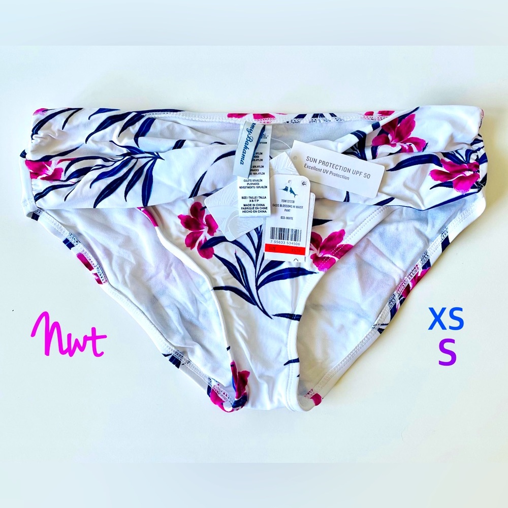 NWT (XS) TOMMY BAHAMA TP full back dipfront scrunch UV fold over hipster white